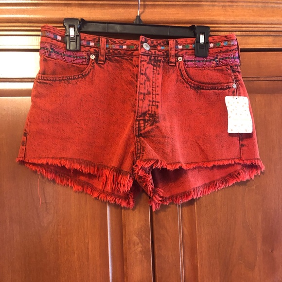 Free People Pants - Free People Red Washed Jean Shorts Size 28 NWT